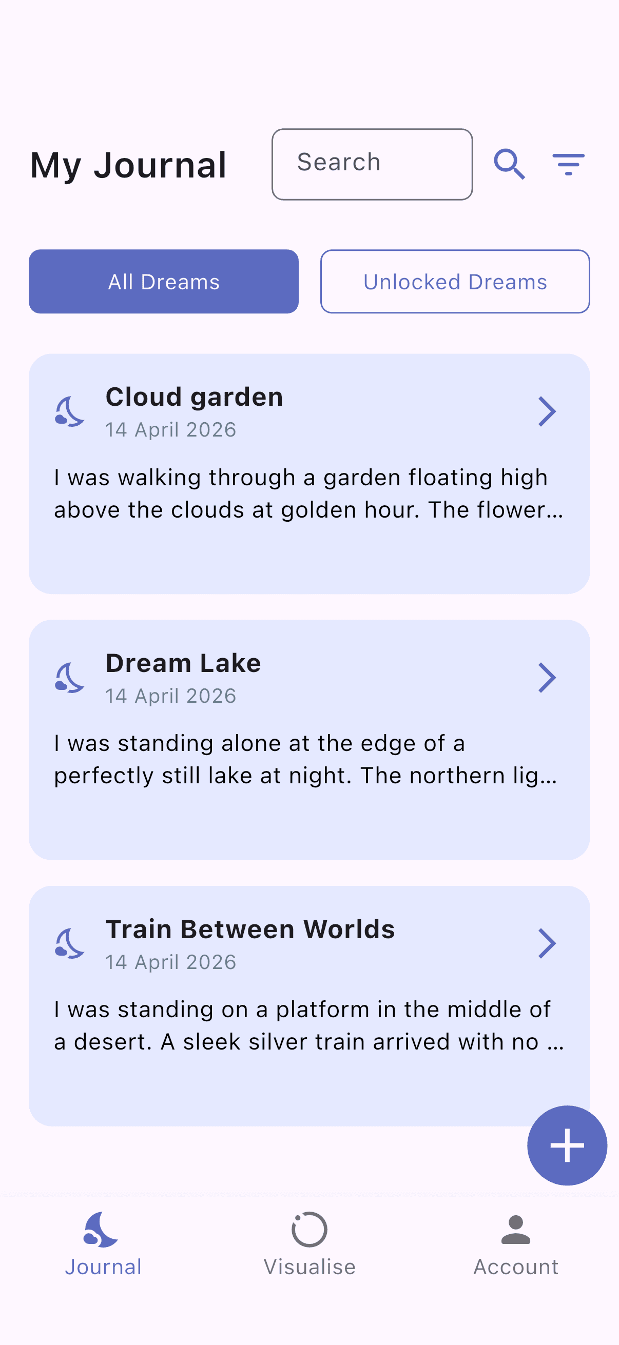 Slumbr app dream journal screen